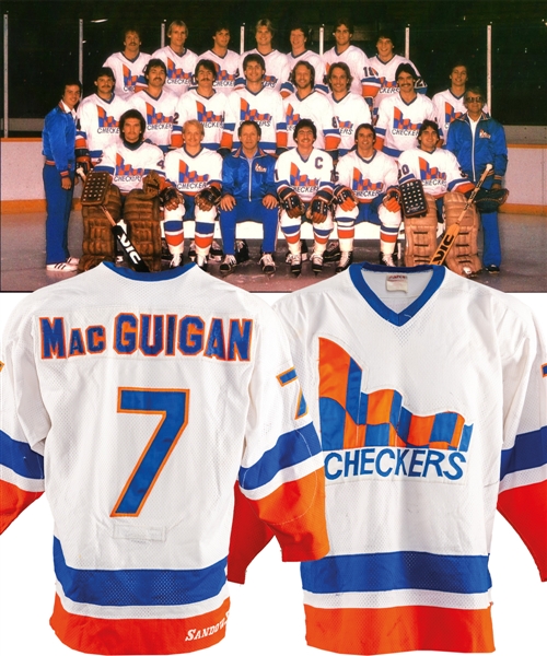 Garth MacGuigans Early-1980s CHL Indianapolis Checkers Game-Worn Jersey - Team Repairs! – New York Islanders Farm Team! 