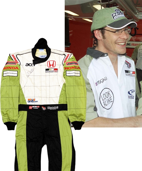 Jacques Villeneuves 2001 Lucky Strike BAR Honda F1 Team Signed Test/Practice-Worn Suit (No Sponsorship) with His Signed LOA