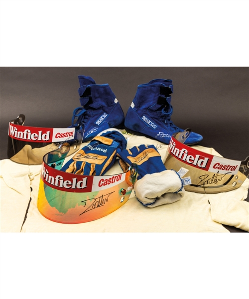 Jacques Villeneuve’s 1996/97 Williams Renault and 1998 Winfield Williams F1 Team Signed Race-Worn Item Collection of 8 Plus Nomex Racing Underwear (6 Pieces – 2 Signed) with His Signed LOA   