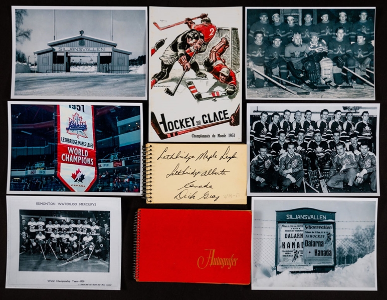 1950 Edmonton Mercurys and 1951 Lethbridge Maple Leafs Team Canada World Champions Autograph Booklets with LOAs
