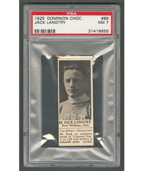 1925 Dominion Chocolate #86 Jack Langtry (with Tab) - Graded PSA 7 - Highest Graded!