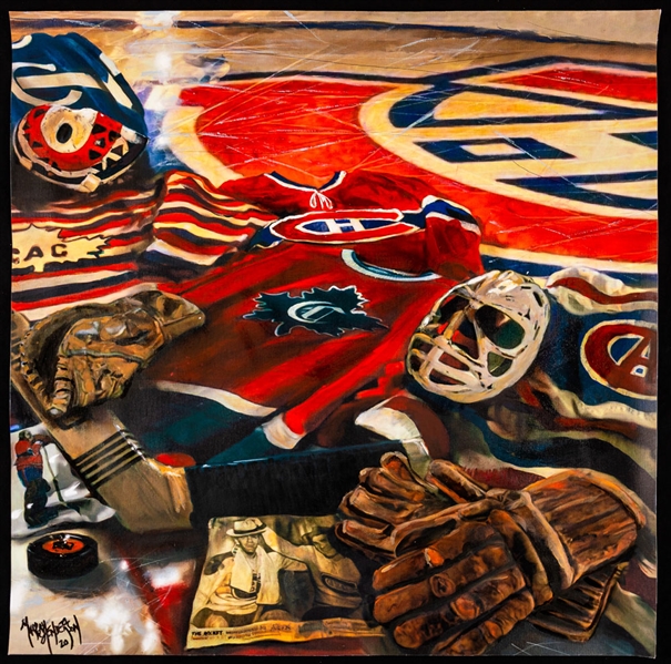 “Historic Montreal Canadiens Artifacts” Original Painting on Canvas by Renowned Artist Murray Henderson (24” x 24”) 