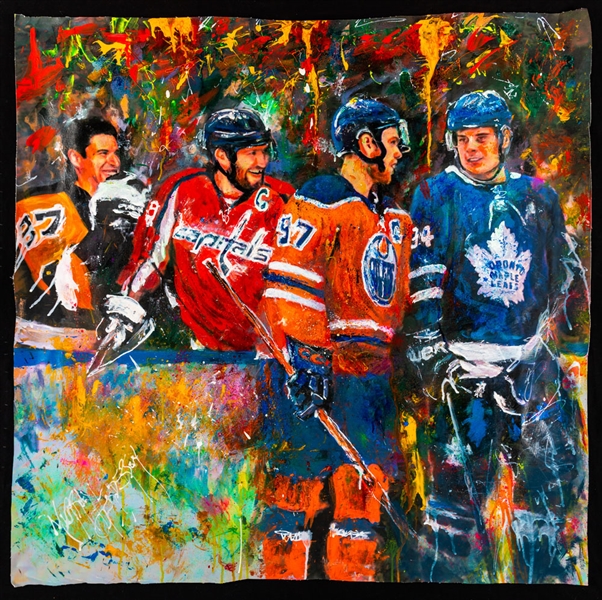 Crosby, Ovechkin, McDavid and Matthews “Modern Superstars” Original Painting on Canvas by Renowned Artist Murray Henderson (41” x 41”) 