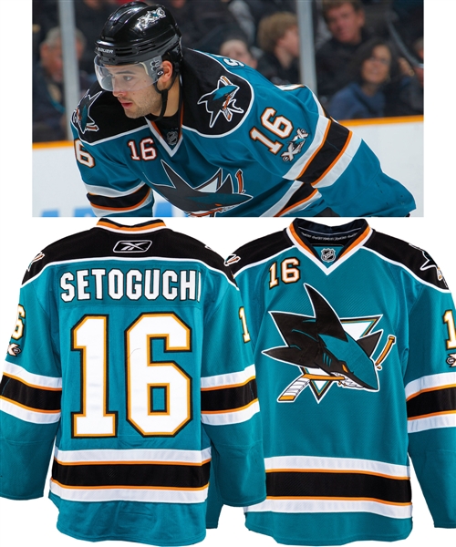 Devin Setoguchis 2010-11 San Jose Sharks Game-Worn Jersey with LOA - 20th Anniversary Patch! - Photo-Matched!