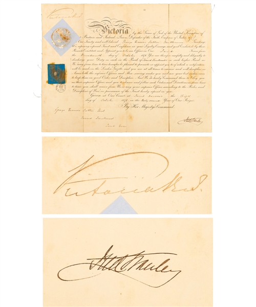 Lord Stanley and Queen Victoria Dual-Signed 1878 Military Commission Document with LOA