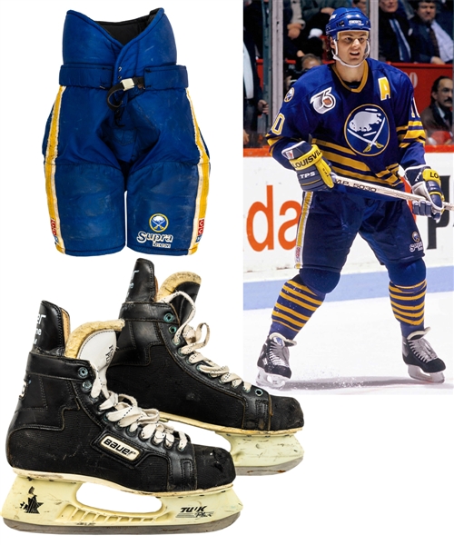 Dale Hawerchuks Early-1990s Buffalo Sabres Bauer Supreme 1000 Game-Used Skates and CCM Supra Game-Used Pants with Family LOA 