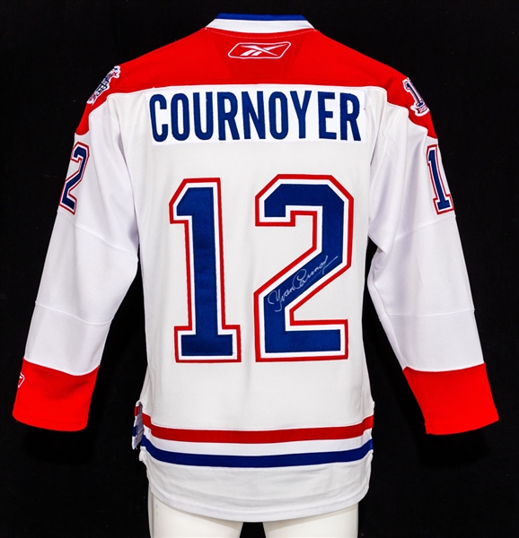 Yvan Cournoyer Signed Montreal Canadiens Jersey, Signed & Team-Signed Hockey Sticks (1968-69 Montreal Canadiens), Signed Vintage Skates and Signed Framed Photos (3)