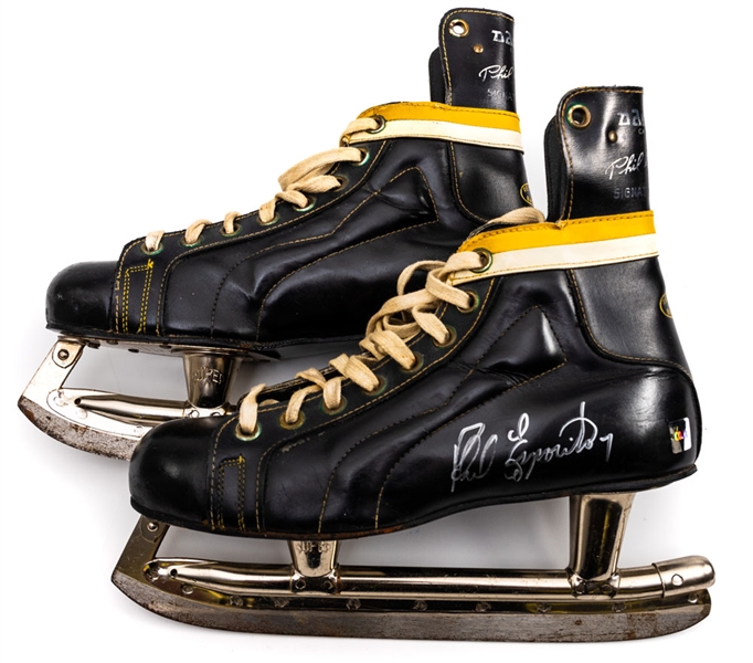 Boston Bruins Autograph Collection of 7 Including Phil Esposito Signed Signature Model Skates in Original Box and Numerous HOFers Signed Photos