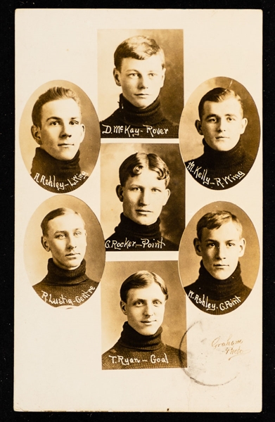 Chesley Hockey Club Circa 1911-12 Real Photo Team Postcard Featuring HOFer Duncan "Mickey" MacKay