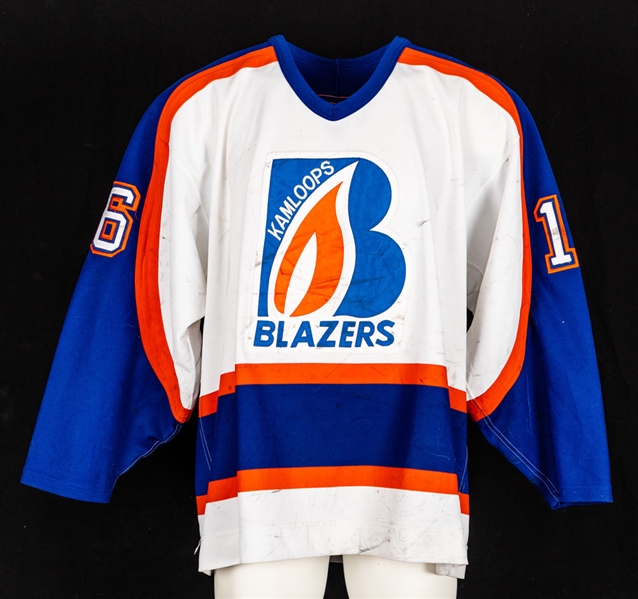 Darcy Tuckers 1994-95 WHL Kamloops Blazers Game-Worn Jersey with Team LOA - Memorial Cup Championship Season! - Team Repairs! - Photo-Matched!