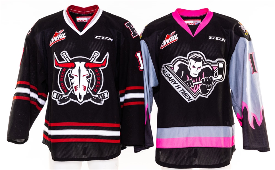 Hunter Campbells 2017-18 WHL Calgary Hitmen Photo-Matched Game-Worn Jersey and Cameron Hausingers 2018-19 WHL Red Deer Rebels Game-Worn Jersey with Team COA