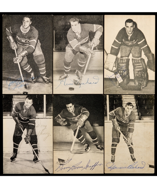 Vintage 1950s/1960s Montreal Canadiens Postcards (96) Featuring 43 Signed Examples Including Deceased HOFers Richard, Plante, Harvey, Blake, Geoffrion, Beliveau, Moore and Others