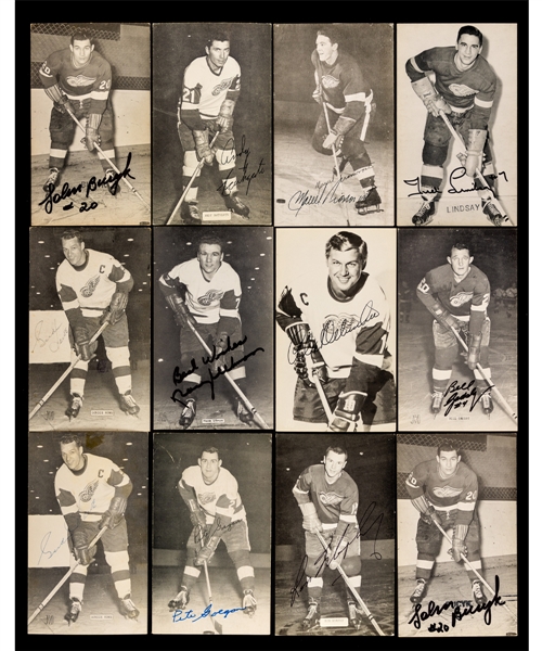 Detroit Red Wings 1950s/1970s Postcard Collection (157) Featuring 104 Signed Examples Including Deceased HOFers Howe, Abel and Lindsay 
