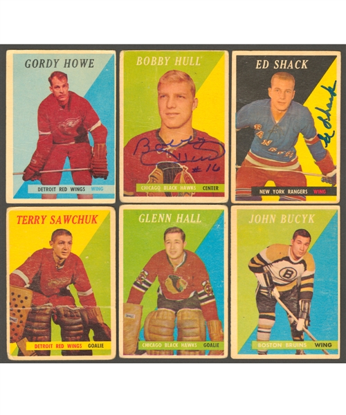 1958-59 Topps Hockey Complete 66-Card Set Including Bobby Hull and Eddie Shack Signed Rookie Cards