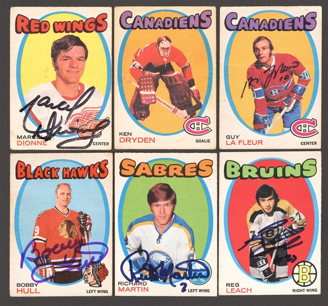 1971-72 O-Pee-Chee Hockey Complete 264-Card Set (Including Ken Dryden RC) with 15 Signed Cards Including Guy Lafleur, Marcel Dionne, Richard Martin and Reg Leach Autographed Rookie Cards