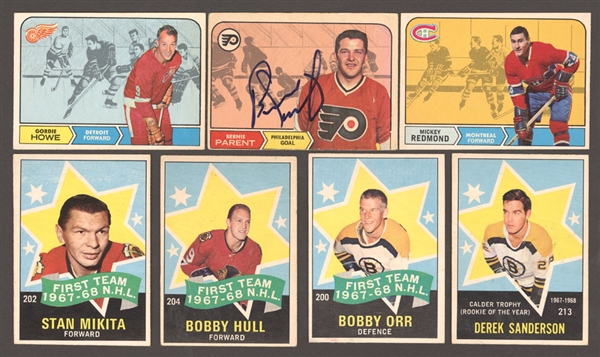 1968-69 O-Pee-Chee Hockey Card Near Complete Set (215/216) with 8 Signed Cards Including Bernie Parent Autographed Rookie Card     