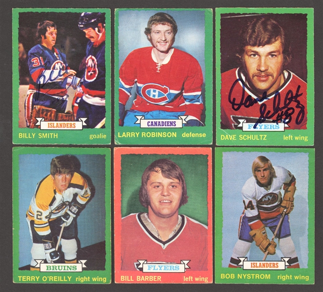1973-74 O-Pee-Chee Hockey Card Near Complete Set (263/264) with 14 Signed Cards Including Billy Smith and Dave Schultz Autographed Rookie Cards