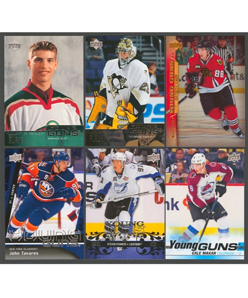 2000-01 to 2020-21 Upper Deck Young Guns Hockey Card Collection (1300+) Including Fleury, Burns, Lundqvist, Weber, Kane, Rask, Stamkos, Tavares, Gaudreau, Eichel, Laine, Makar and Quinn/Jack Hughes 