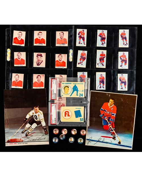 Vintage Hockey Premiums Collection Including 1968-69 Post Marbles Set, 1966-67 General Mills Hockey Photos (9) and 1967-69 IGA Montreal Canadiens Cards (27)