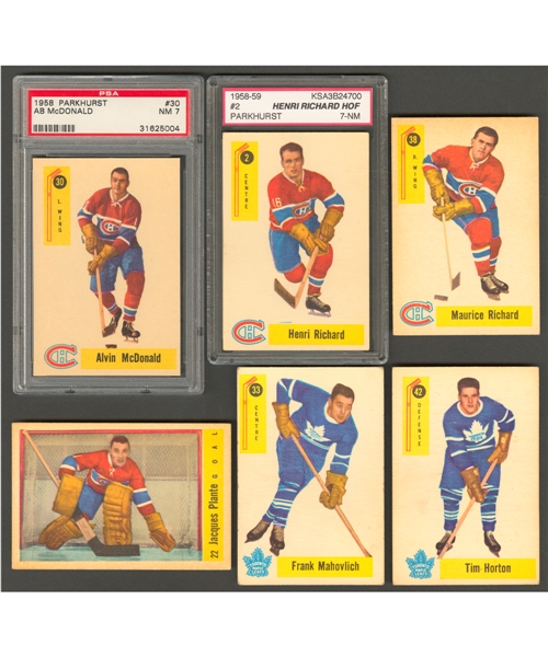 1958-59 Parkhurst Hockey Complete 50-Card Set Including KSA-Graded Card #2 Henri Richard (7-NM)