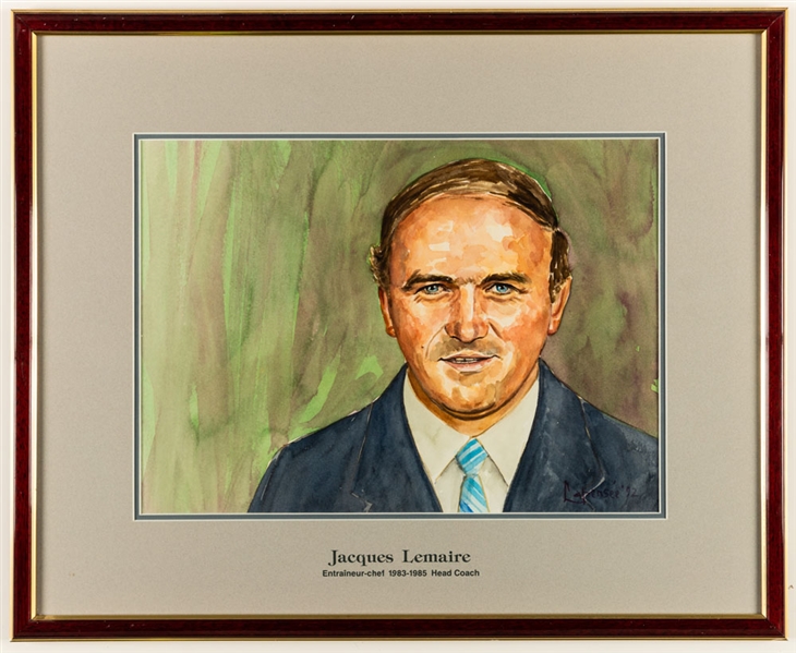 Jacques Lemaire 1983-85 Montreal Canadiens Head Coach Original Michel Lapensee Painting Framed Display from the Montreal Forum (19" x 23")