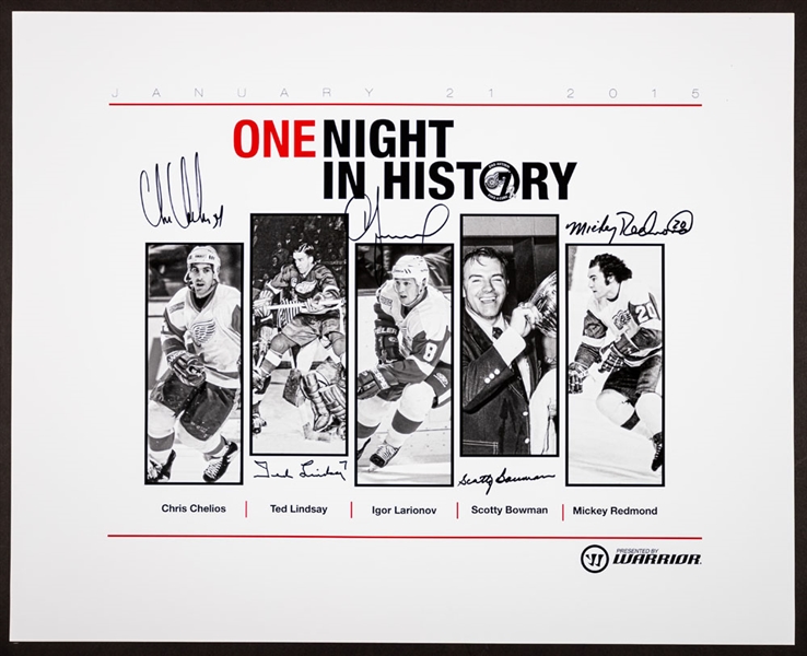 2015 Detroit Red Wings “One Night in History” Multi-Signed Print with Ted Lindsay, Chris Chelios, Igor Larionov and Others - LOA - Proceeds to Benefit the Ted Lindsay Foundation (16” x 20”) 