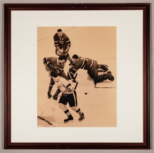 Maurice Richard, Jacques Plante and Doug Harvey Montreal Canadiens Framed Action Photo Display from the Montreal Canadiens Archives (27 3/8” x 27 3/8”)