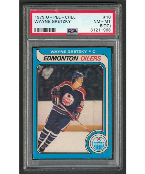 1979-80 O-Pee-Chee Hockey Card #18 HOFer Wayne Gretzky Rookie - Graded PSA 8 (OC)