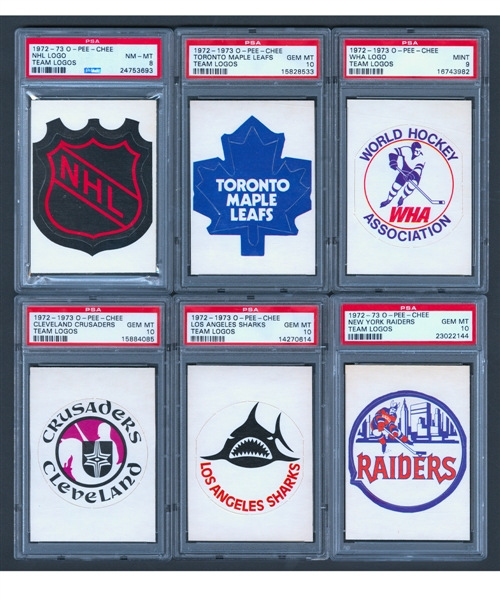 1972-73 O-Pee-Chee Hockey Team Logos PSA-Graded Complete 30-Card Set - Current Finest and All-Time Finest PSA Set!
