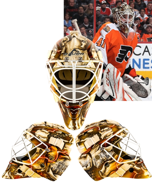 Anthony Stolarzs 2016-17 Philadelphia Flyers "Electrified Origins" Game-Worn Rookie Season Goalie Mask by DaveArt - Photo-Matched!