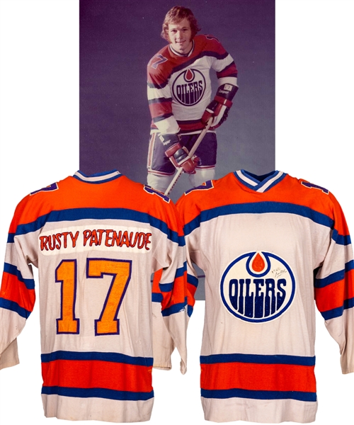 Ed "Rusty" Patenaudes 1973-74 WHA Edmonton Oilers Game-Worn Jersey - Team Repairs!