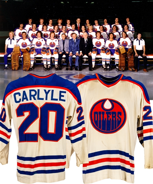 Steve Carlyles 1974-75 WHA Edmonton Oilers Game-Worn Jersey - Team Repairs!