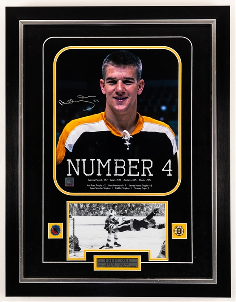 Bobby Orr Boston Bruins “Number 4“ Signed Framed Display with GNR COA (21" x 27") 
