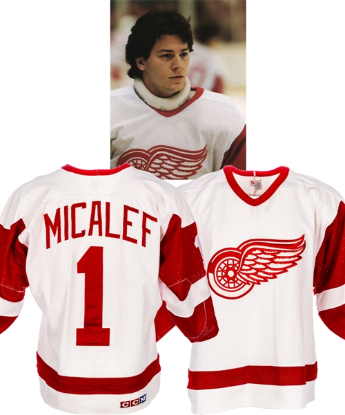Corrado Micalefs 1983-84 Detroit Red Wings Game-Worn Jersey - Custom-Shortened Sleeves!
