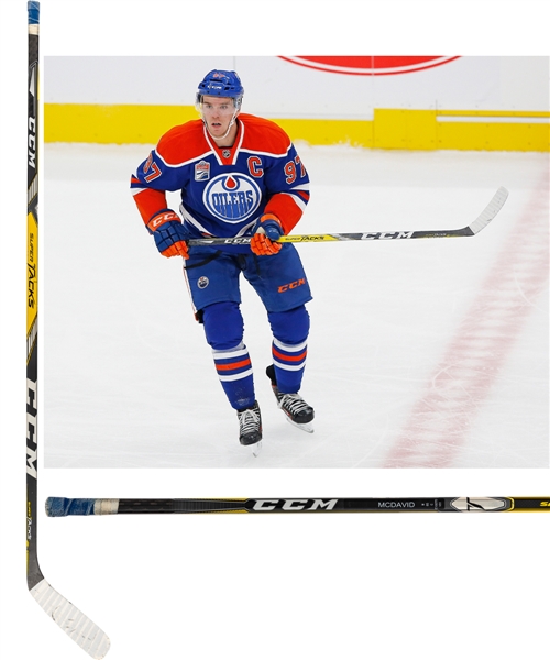 Connor McDavids 2016-17 Edmonton Oilers CCM Super Tacks Game-Used Pre-Season Stick with LOA - Stick Used to Score His 1st Pre-Season NHL Goal as Captain - Photo-Matched!