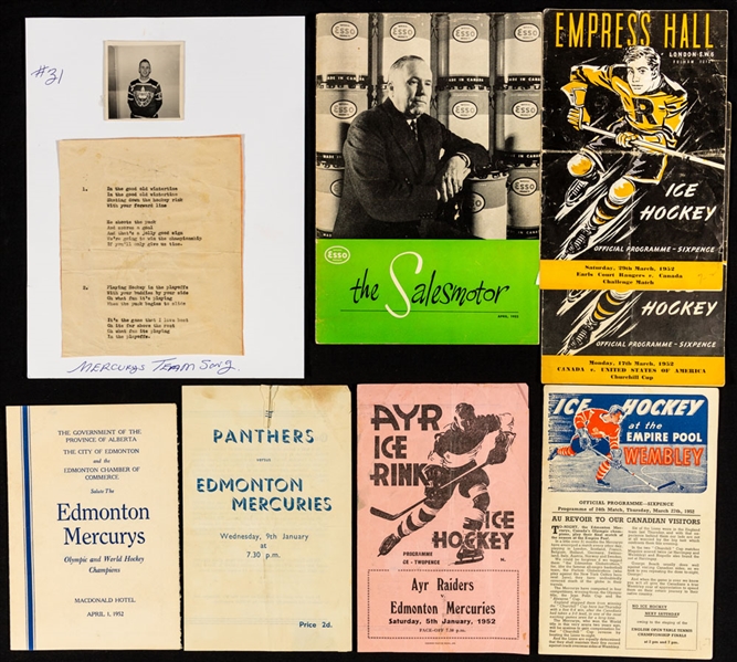 Ralph Hansch’s 1952 Oslo Winter Olympics and Edmonton Mercurys Memorabilia from His Personal Collection with Family LOA  