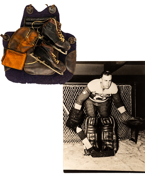 Ralph Hansch’s 1952 Oslo Winter Olympics Team Canada Game-Worn Glove, Skates and Chest Protector from His Personal Collection with Family LOA  