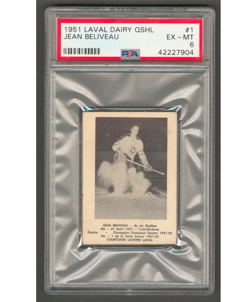 1951-52 Laval Dairy QSHL Hockey Card #1 HOFer Jean Beliveau (Pre-Rookie) - Graded PSA 6