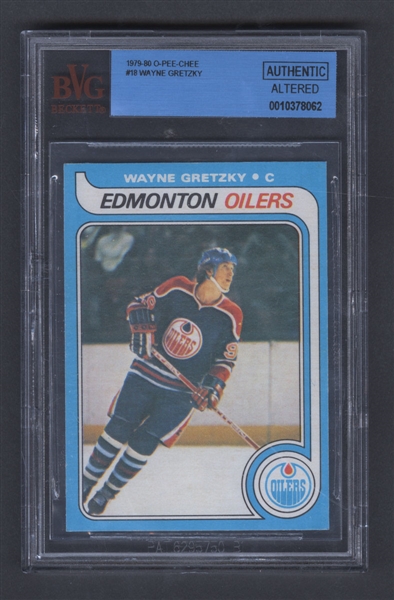1979-80 O-Pee-Chee Hockey Card #18 HOFer Wayne Gretzky Rookie - Graded BVG Authentic Altered