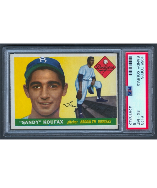 1955 Topps Baseball Card #123 HOFer Sandy Koufax Rookie - Graded PSA 6