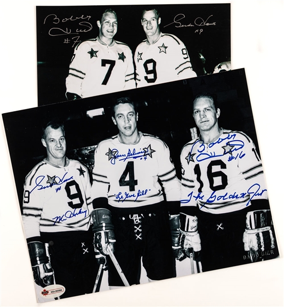 Gordie Howe, Jean Beliveau and Bobby Hull Multi-Signed All-Star Game Photo with Annotations Plus Gordie Howe and Bobby Hull Dual-Signed All-Star Game Photo - Both with LOAs