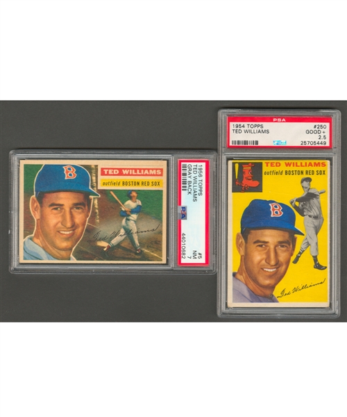 1956 Topps Baseball Card #5 HOFer Ted Williams (Gray Back - PSA 7) Plus 1954 Topps #250 (PSA 2.5)