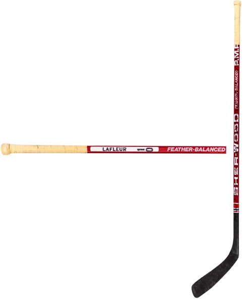 Guy Lafleurs 1990s Oldtimers Multi-Signed Sher-Wood Game-Used Stick from Lanny McDonalds Personal Collection with His Signed LOA