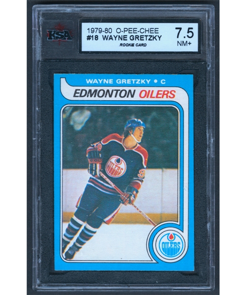 1979-80 O-Pee-Chee Hockey Card #18 HOFer Wayne Gretzky Rookie - Graded KSA 7.5