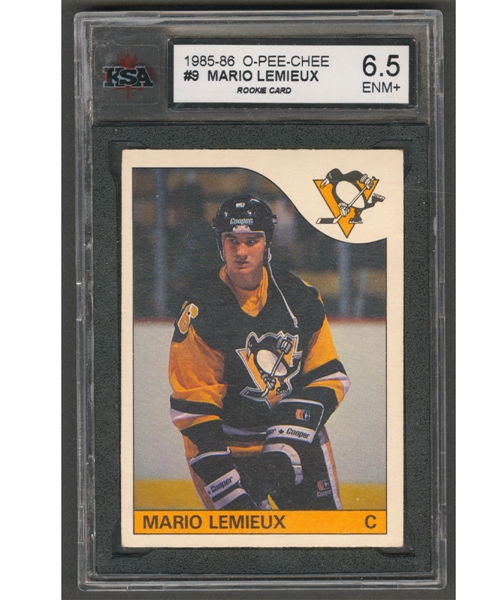 1985-86 O-Pee-Chee Hockey Card #9 HOFer Mario Lemieux Rookie - Graded KSA 6.5