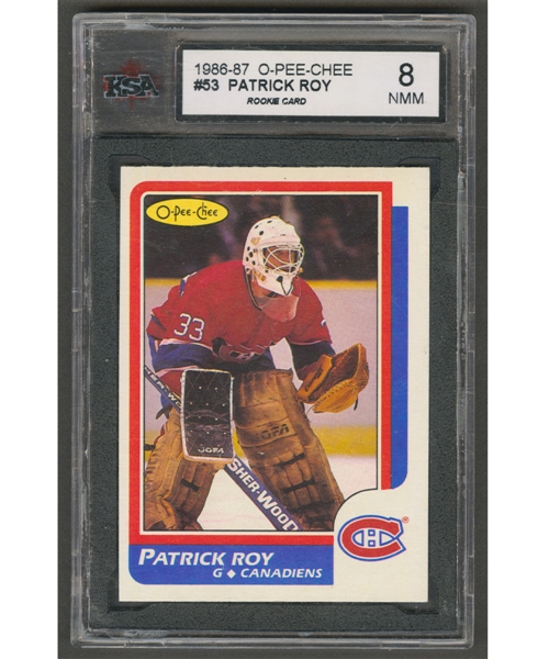 1986-87 O-Pee-Chee Hockey Card #53 HOFer Patrick Roy Rookie - Graded KSA 8