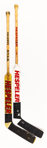 Chris Osgoods and Mike Vernons Mid-to-Late-1990s Detroit Red Wings Hespeler Game-Used Sticks 