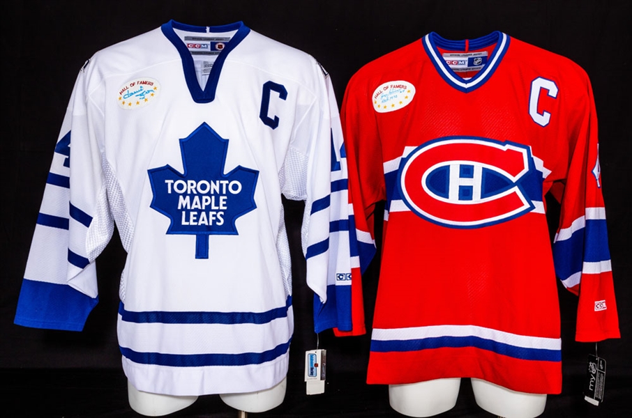 Ted Lindsay (Red Wings), Dave Keon (Maple Leafs), Jean Beliveau (Canadiens), Felix Potvin (Maple Leafs) and Richard Zednik (Canadiens) Signed Hockey Jerseys