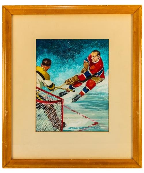 Vintage Howie Morenz Montreal Canadiens Framed Original Art Commissioned For/Published in "Sport Magazine" by Renowned Artist John Cullen Murphy (16 ½” x 19”)