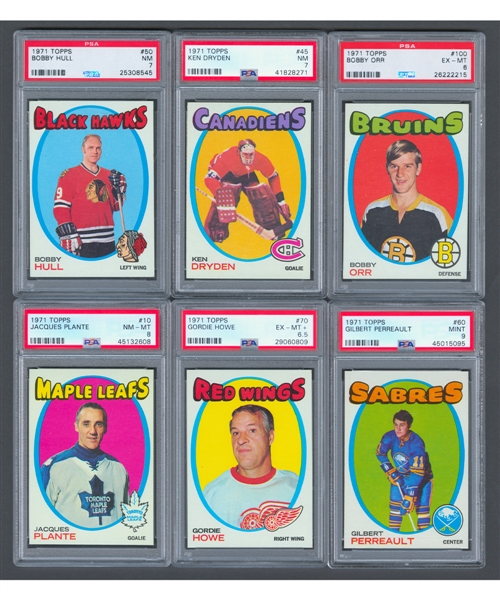 1971-72 Topps Hockey Complete 132-Card Set with PSA-Graded Cards (18) Including #45 Ken Dryden Rookie (NM 7)
